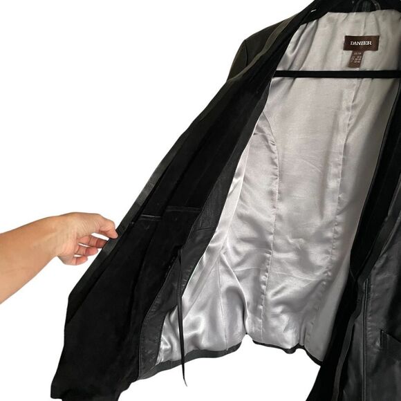 DANIER leather open front blazer jacket suede shawl collar black XS - Picture 10 of 15